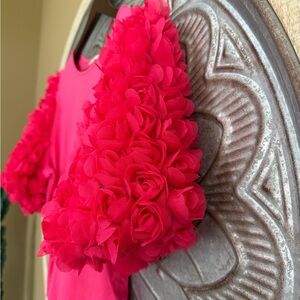 NEW- entro  Hot Pink Floral Puff-Sleeve Statement Show Stopper Piece Bodysuit